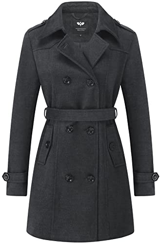 GGleaf Women's Double Breasted Pea Coat Slim Winter Mid-Long Trench Coat with Long Belt