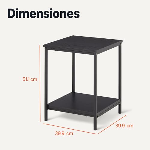 Miniatura 3 de Amazon Basics Mesa Auxiliar con Estante Inferior, Cuadrada, Mesita de Noche para Dormitorio, Mesa Auxiliar de Sala de Estar con Estructura de Acero, Fácil Montaje, 40cm x 40cm x 51cm, Negra