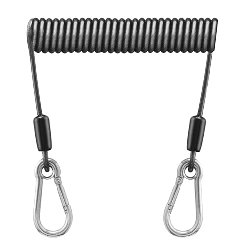 Retractable Safety Coiled Lanyard – Steel Cord Tether, Heavy Duty Cable | Durable Extension Rope Used In Deep Sea Fishing, Kayak Paddling, Or Boat Tool Protection Against Loss In Harsh Waters