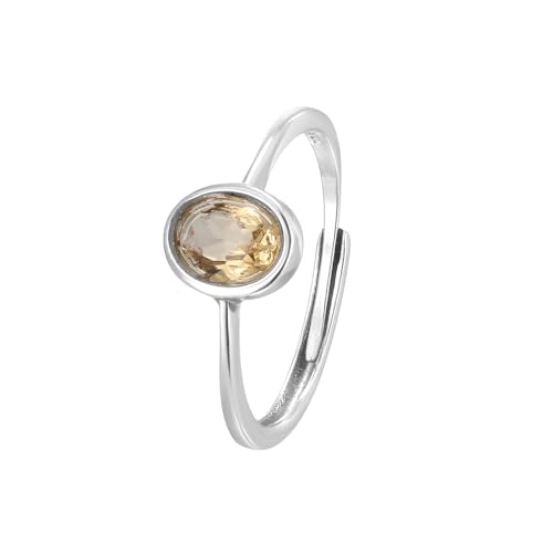 AZfilter Anillo Ovalado de Plata de Ley 925 con Citrino de 7 x 5 mm, Diseño Solitario de Piedra Natural, Bandas Abiertas Ajustables para Uso Diario, Plata de Ley, Citrino