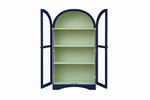 Image of Archies 2 Door Display Cabinet | Crockery Cabinet | Wooden Multipurpose Cabinet | Finish- Midnight Blue and Off White