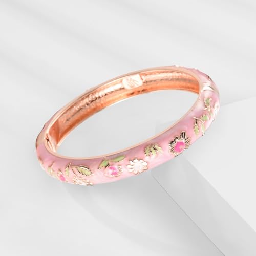 Image of UJOY Womens Multi-colors Cloisonne Bracelet Gold Plated Flower Hollowed Enameled Hinged Cuff Bangles Jewelry Gift 88A10
