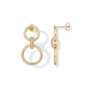 PAVOI 14K Gold Plated Chunky Triple Hoop Stud Earrings for Women | Cubic Zirconia Chunky Studs | CZ Drop Dangle Earrings