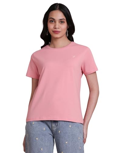 Image of TWIN BIRDS Women's Cotton Elastane T-Shirt | Stretchable Lightweight Casual Round Neck Solid Plain Tee | Soft Breathable Fabric Top | Short Sleeve Everyday Wear