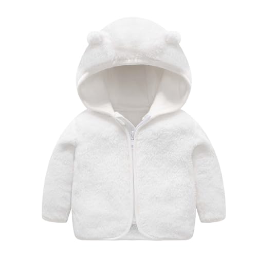 RNTOP Baby Boy Girls Fleece Jackets Toddler Warm Fleece Outerwear Bear Ears Hooded Winter Coat Zip Up (White, 5-6 Years)