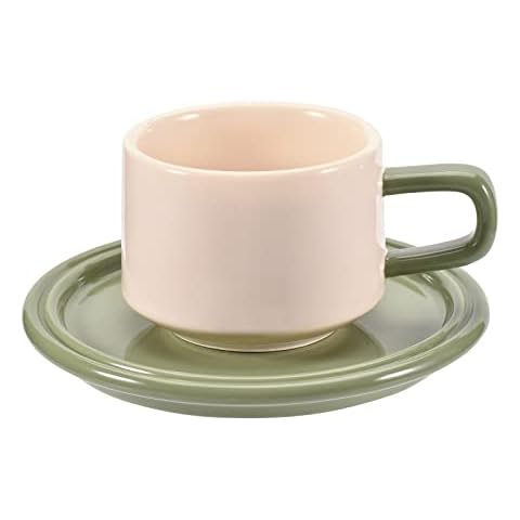 Koythin Keramik-Kaffeetasse, kreative Kontrastfarbe, Tasse mit Untertassen-Set für Büro und Zuhause Cover