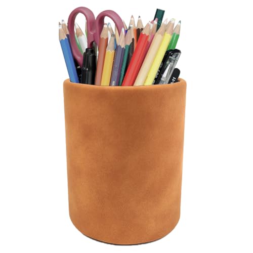 Image of Leather Pen Holder, Light Brown Pencil Holder, Desktop Elegant Pen Holder for Desk, Stationery Organizer for School Office Home Dorm