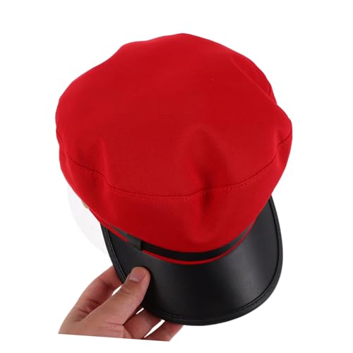 Vintage Captain Beret Hat for Unisex Lightweight PU Flat Top Newsboy Cap for Spring Summer Retro Style Student Accessory Red4