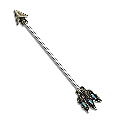 Tribal Antique Gold Plated Arrow Industrial Barbells14G