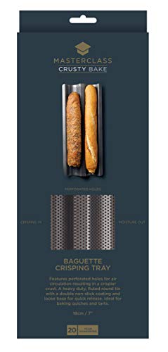 MasterClass KCMCCB90 Crusty Bake Perforated Baguette Baking Tray with PFOA Non Stick, Gift Boxed, Robust 1 mm Carbon Steel, 39 x 16.5 x 2.5 cm, Grey