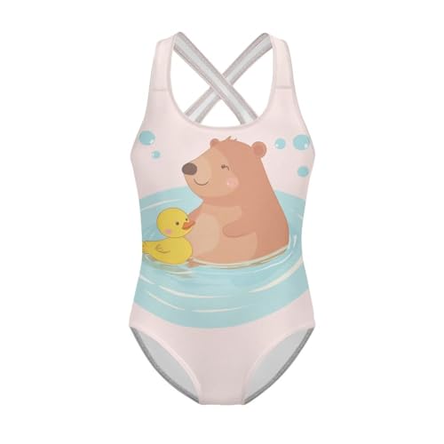 Viewamoon Girls Swimsuit Size 13-14 Duck Capybara One-Piece Athletic Swimwear for Water Park Adventure Cross-Back Shoulder Straps Design Bathing Suits for Girls
