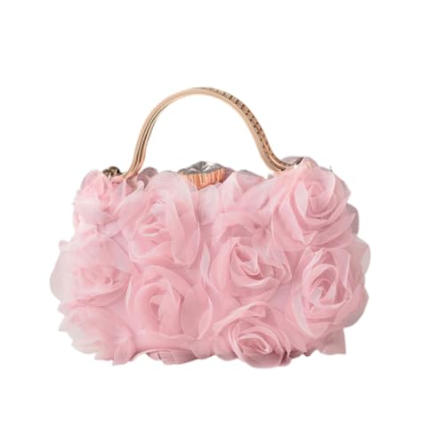 Ladies 3D Rose Flower Evening Bag with Chain for Bridal and Evening Gowns Top Handle Clutches Purse Handbag