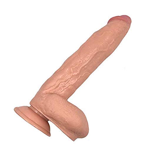 12 inch Realistic Hands-Free Wand with Strong Massage Cup for Women, 100% Medical Grade Silicone, Flesh