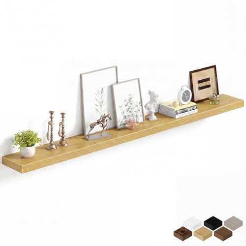 Image of Fun Memories 72Inch Long Floating Shelves, 8 Inch Deep Shelves for Bedroom|Living Room, Wall Mounted Wood Hanging Shelf with Invisible Brackets for Fireplace Mantel Home Storage Decor, Oak - 1 Pack