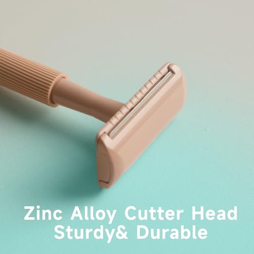 Double Edge Safety Razor - Reusable Single Blade Razors for Women Men, 5 Refills, Metal Plastic Free (Pink)