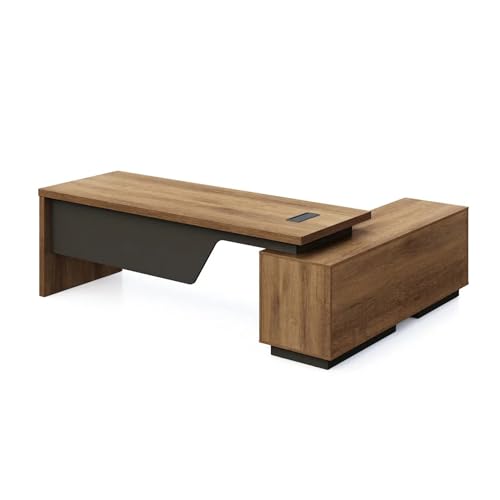 Image of Home & Office Director Table Made in Particle Board with Side Unit L Shape Design Office Desk Multi Drawer Openable Shutter-Brown Color 5-Year Warranty & Free Assembly (LDL-551)