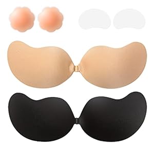 Sticky Bra Adhesive Push Up Invisible Strapless Bras for Women 2 Pairs Reusable with Nipple Covers for Backless Dresses