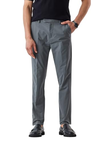 Image of SNITCH Men Casual Trousers | Slim Fit Mid Rise Solid Design | Durable Cotton Blend & Smooth Texture for Office & Everyday Wear |Grey
