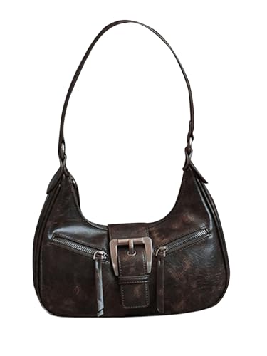 Verdusa Women's Hobo PU Leather Clutch Shoulder Bags Buckle Zipper Vintage Handbags