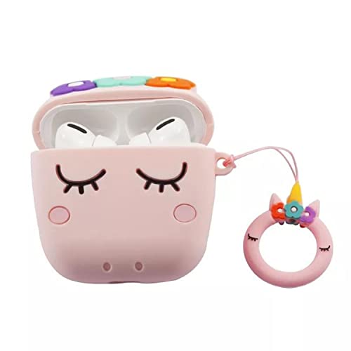 Image of Prolet Compatible for AirPods Pro Soft Silicone Protective Case 3D Design Shockproof Case Cover with Anti-Lost Metal Keyring-Pink Kitty