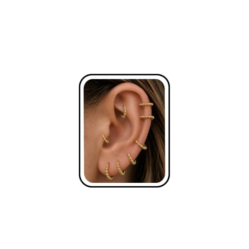 4 Pairs 5 6 7 8 mm Tiny Huggie Tragus Hoop Earrings Beaded 14K Gold Plated - image 1