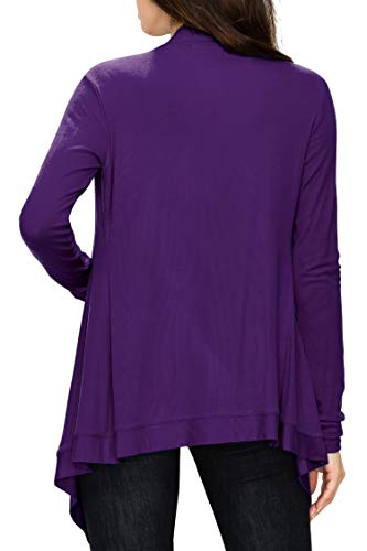 Image of Lock and Love Women's Draped Front Open Asymmetrical Cardigan - Casual Long Sleeve Lightweight Duster