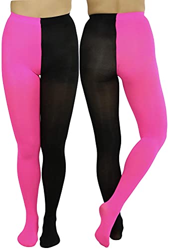 Image of ToBeInStyle Women's Two Toned Vibrant Jester Contrast Opaque Multicolored Tights