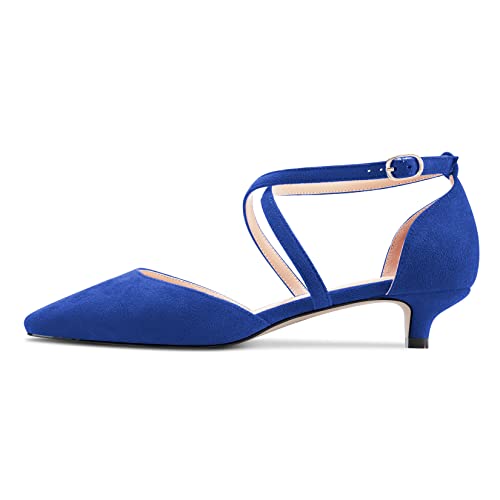 Saekcted Women Girl Low Kitten Heel Close Square Toe Cross-Strap Pumps Classic Cute Dress 1.4 Inches Heels2