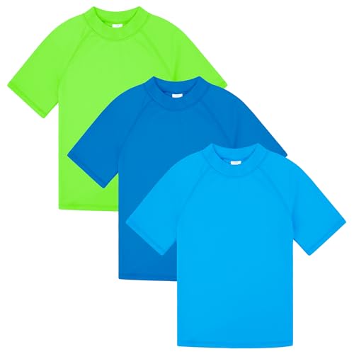 BIG ELEPHANT 3 Pack Kids Short Sleeve Rash Guard Shirt UPF 50+ Protection Swimwear Quick Dry Swim Tee Youth Rashguard