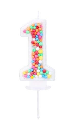Kinsynko Number 1 Birthday Candle Rainbow 1 Candle for First Birthday Princess Toddler Girl Women Colorful Sweet Theme One Years Old Birthday Wedding Anniversary Party Cake Decoration