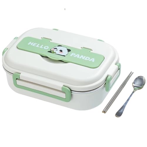 Vepoty パンダ柄 弁当箱 ランチボックス ステンレス製 保温 電子レンジ対応 4段仕切り カトラリーセット付き 学校 ピクニック用 食品容器 子供用 大人用