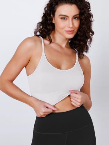 Image of ODODOS Seamless Sports Bra for Women Ribbed Camisoles Non Padding Yoga Bra Crop Tank Tops