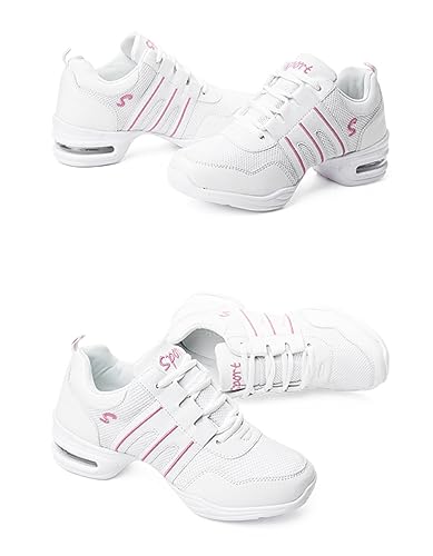 Women's Dance Walking Shoes Lace-up Sneakers - Air Cushion Split Sole Breathable Mesh Modern Jazz Shoes 6