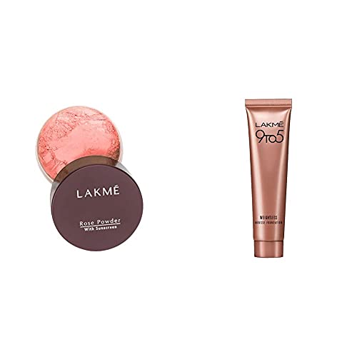 Image of Lakme Rose Face Powder, Warm Pink, 40g And Lakme 9 to 5 Weightless Mousse Foundation, Beige Vanilla, 6g