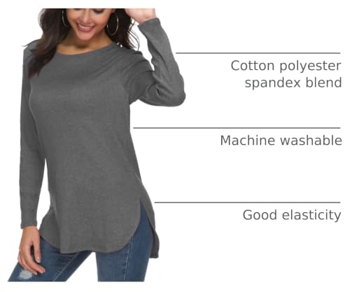 Image of Herou Women's Casual Long /Short Sleeve T Shirt Crewneck with Side Split Fall Pullover Loose Tunic Sweater Tops