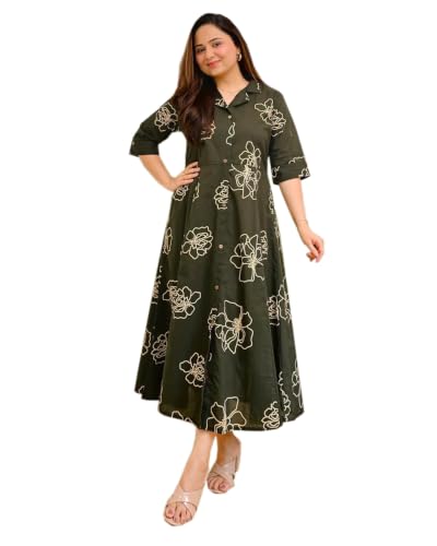 Image of Womens Printed Rayon Anarkali Shirt Collor Kurta for Girls Regular Fit Casual Wear Gown