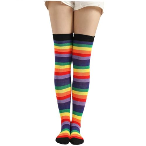 BESPORTBLE 2 piezas Conjunto de Calcetines y Largos Coloridos con Rayas Cálidos y Elásticos Perfectos para Fiestas Disfraces y Eventos Escolares Antideslizantes y Resistentes para Mujer y