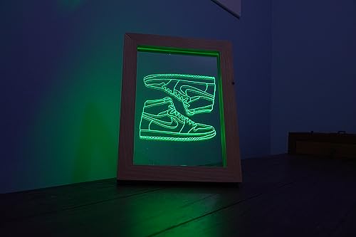 LED Air J1 Shoe Night Light Display 3D Acrylic Wooden Picture Frame Desk Lamp Kicks Cool Illusion Nightlight Gift for Hypebeast or Adult and Children.