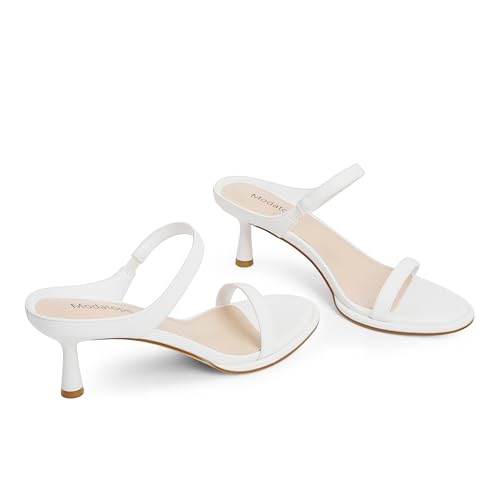 Image of Modatope Two Strap Heeled Sandals for Women Kitten Heel Rounded Toe Heels Women Slip on Open Toe Sandals