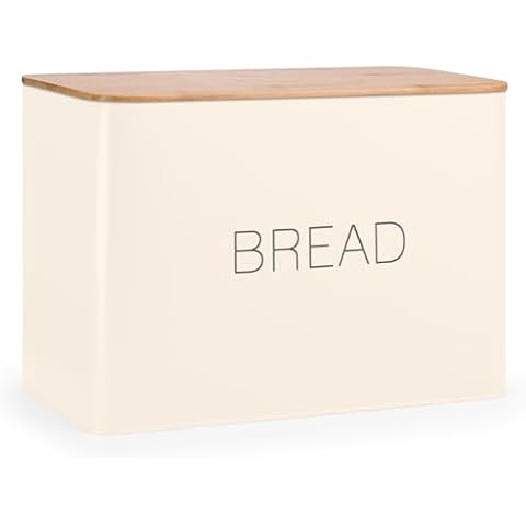 EHC Cream Bread Bin with Wooden Lid Cover