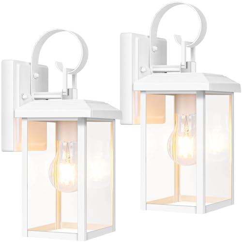 BesLowe 2-Pack Outdoor Wall Light Fixtures, Exterior Lighting Fixtures Wall Mount, Waterproof Porch Lights Outdoor Wall Sconces Lanterns, Modern Outside Lights for House Front Door Garage, White