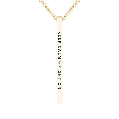 by you Inspirational Pink Ribbon Breast Cancer Awareness Vertical Engraved Bar Pendant Necklace