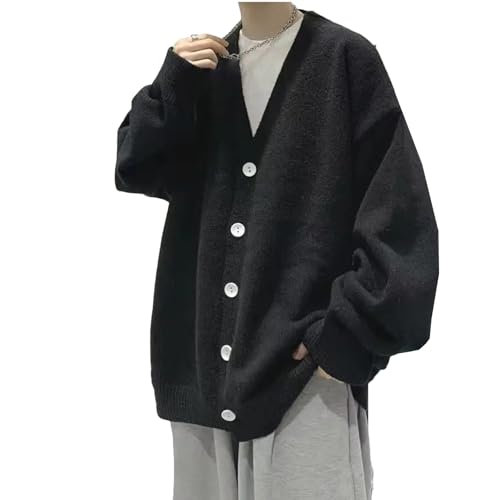 Men Spring Spliced V-Neck Button Casual Sweater Long-Sleeved Knitted Top