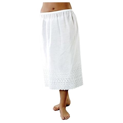 Undercover Women's La Marquise Cotton Waist Slip with Wide Italian Embroidery 20-22 (46-48) White Cover