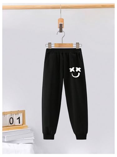 Image of WDIRARA Boy's 2 Piece Outfits Cartoon Print Graphic Sweatshirt and Sweatpants Set Tracksuit Black 11-12Y