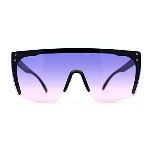 Womens Oversize High Temple Flat Top Shield Diva Sunglasses