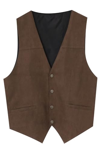 Boy's Retro Suede Leather V-Neck Vest Casual Western Sleeveless Jacket2