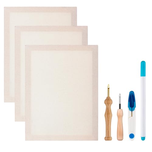 Image of 3PC 11.8''x15.7'' Punch Needle Frame,Punch Needle kit Includes 3 Wooden Frame Covered with Monks Cloth, 3.5mm and 5mm Punch Needles, a Marking Pen and Scissors for DIY Craft Decoration