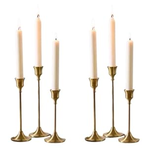 Set of 6 Gold Tapered Candle Holders, Vintage Style Minimalist Decorative centerpieces, Candlestick Holders for Celebration, Table, Wedding, Party
