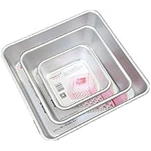 UgyDuky Set of 3 Anodized Aluminum 3-Tiered Even Square Cake Pan Set, Multilayer Wedding Birthday Anniversary Baking Cake Tins 4.5" 6.5" 8.5"